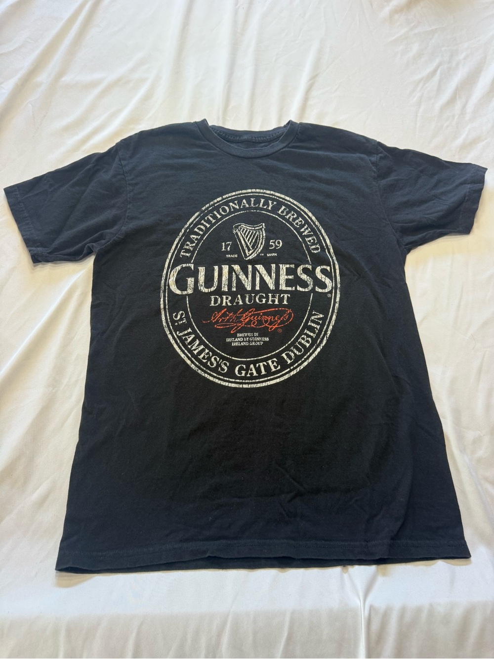 Guinness Black Short Sleeve Logo Tee with Cream & Red Print